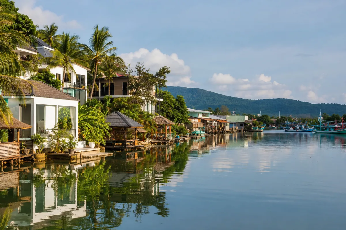 Phu Quoc long-term apartment — modern studio with sea view balcony and fully equipped kitchen